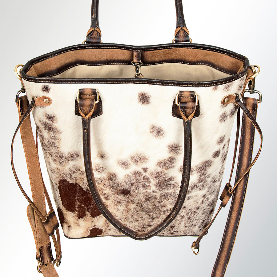 American Darling Hair-On Cowhide Tote Bag, Handcrafted Western Full Grain Leather Purse, 13in (H) X 10.5in (W) X 5in (D)