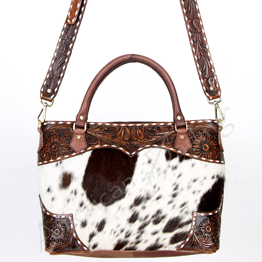 American Darling Tote Hand Tooled Hair on Genuine Leather Western Women Bag Handbag Purse | Travel Bags College Casual