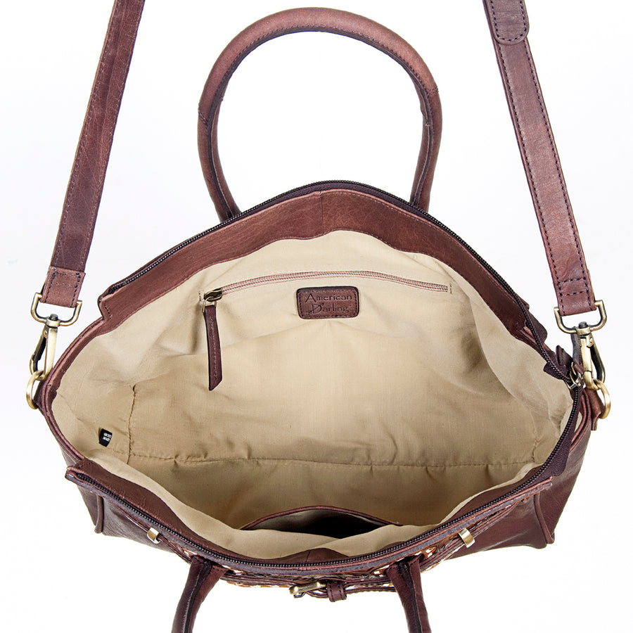 American Darling Tote Hand Tooled Hair on Genuine Leather Western Women Bag Handbag Purse | Travel Bags College Casual