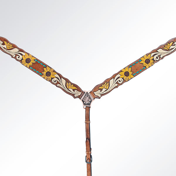 AMERICAN DARLING Western Horse One Ear Headstall Breast Collar Set Leather - Uhorse