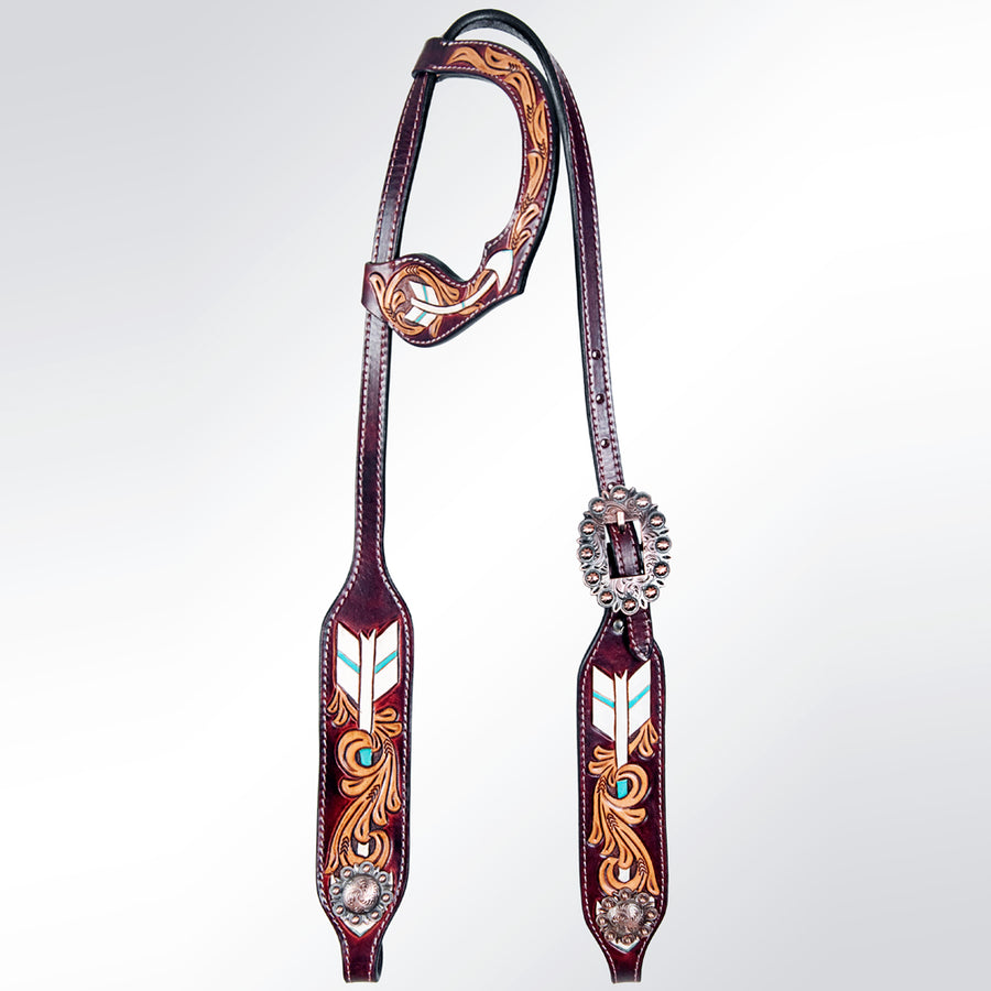 American Darling ADPAF119-HS W. H. Floral One Ear Headstall Leather – by Hilason – Cowboy and equestrian accessories