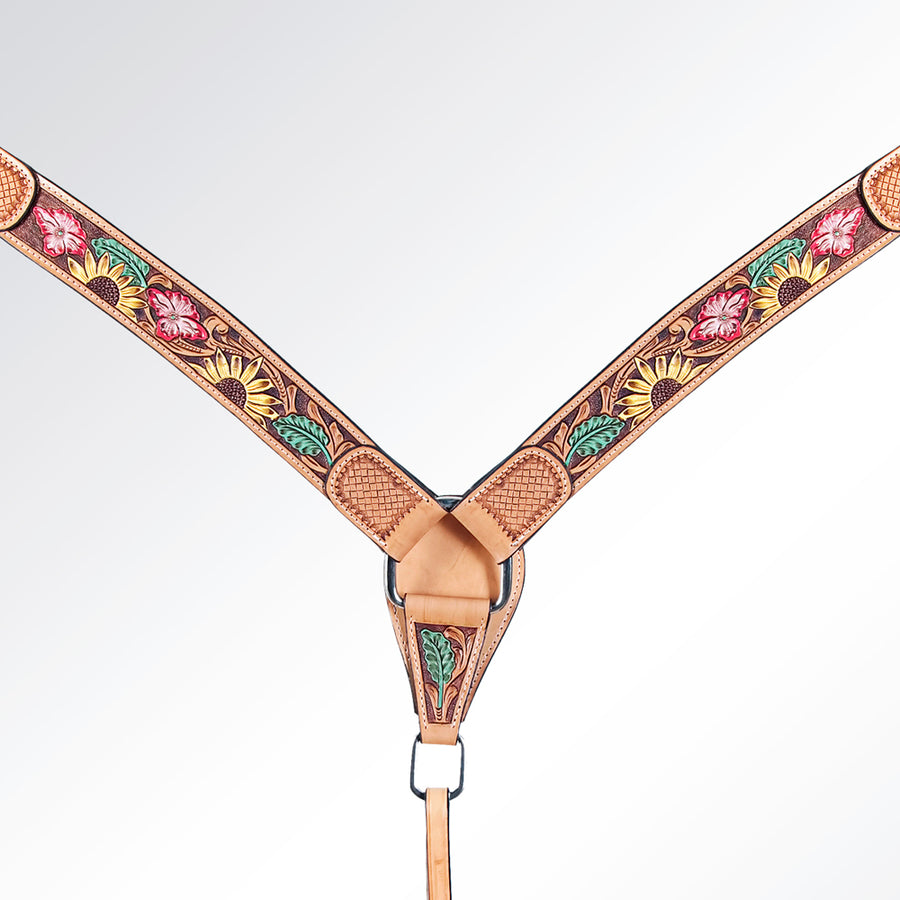Leather breast collar with floral tooling - Uhorse
