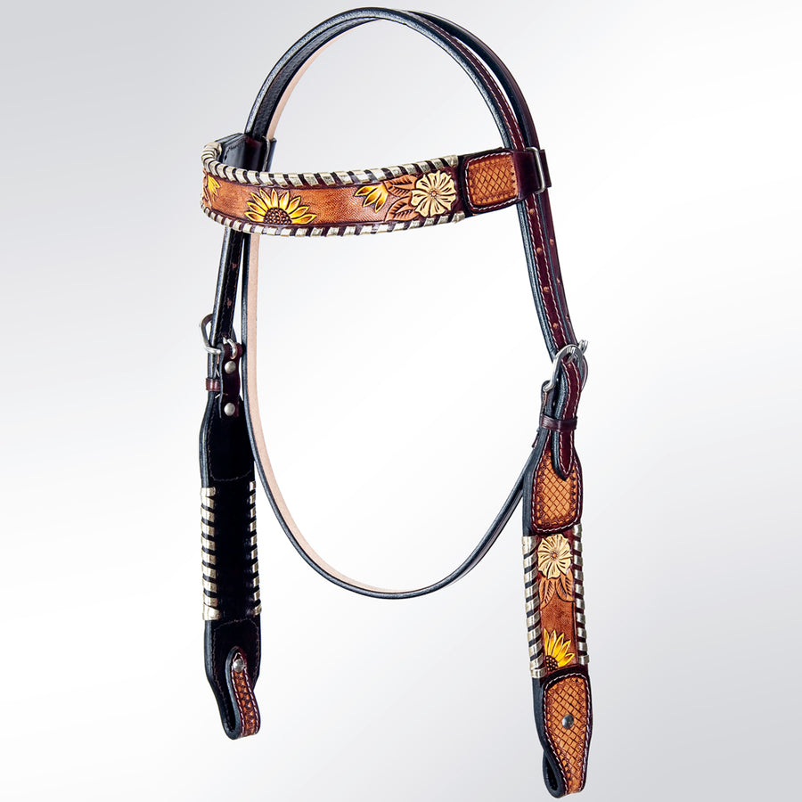 American Darling ADPAF122-HS Western Horse Floral Headstall Genuine Leather Tan
