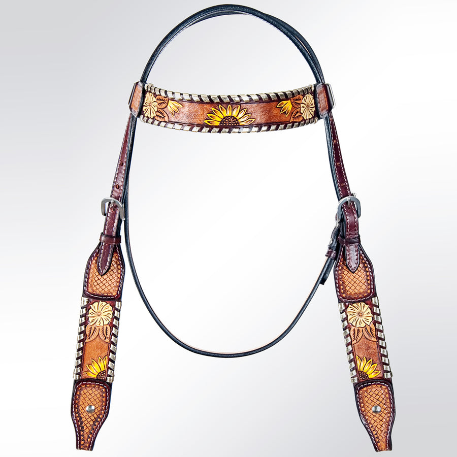 American Darling ADPAF122-HS W. H. Floral Headstall Genuine Leather by Hilason – Cowboy and equestrian accessories