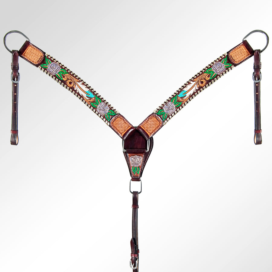 AMERICAN DARLING Western Horse Headstall Breast Collar Set Leather