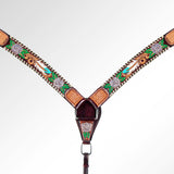 Burgundy leather breast collar with tooled floral design - Uhorse