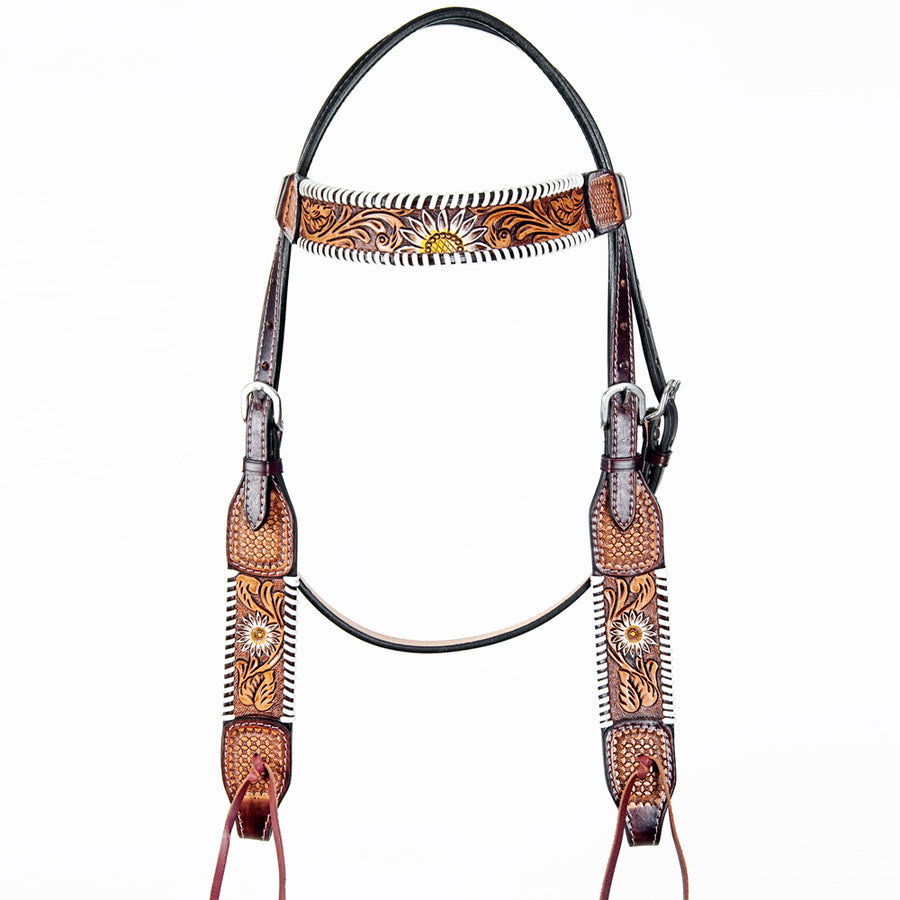 American Darling ADPAF124-HS W. H. Floral Headstall Genuine Leather by Hilason – Cowboy and equestrian accessories