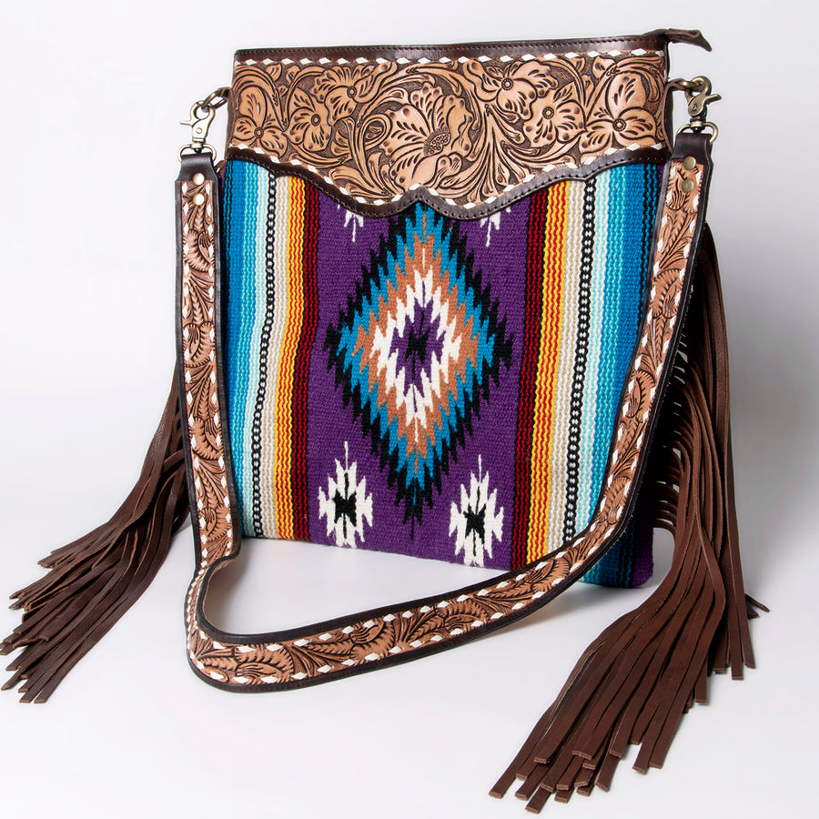 American Darling Handcrafted Hand Tooled Leather and Saddle Blanket Cross body Bag - Uhorse