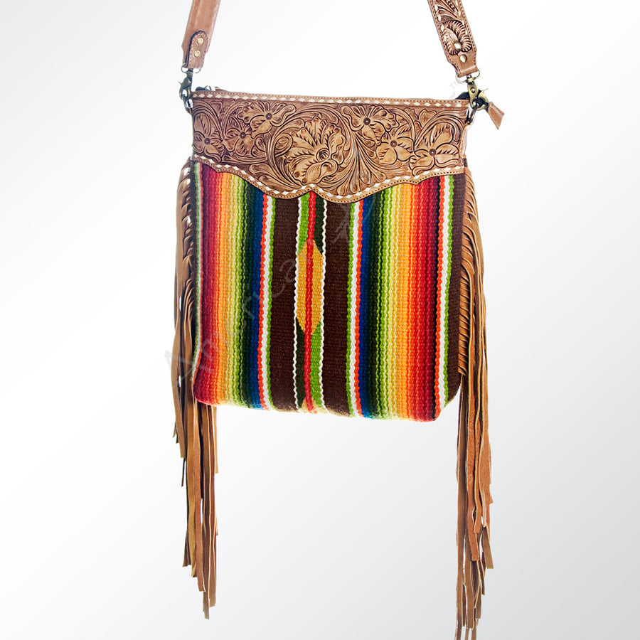 American Darling Handcrafted Hand Tooled Leather and Saddle Blanket Cross body Bag - Uhorse