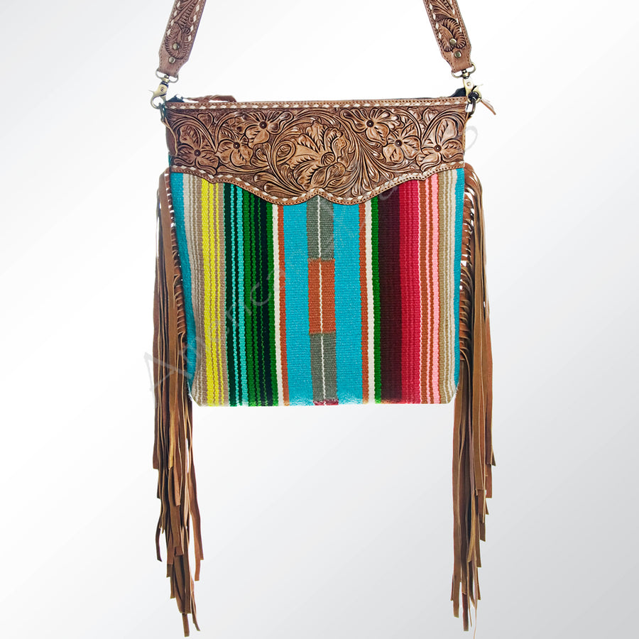 American Darling Handcrafted Hand Tooled Leather and Saddle Blanket Cross body Bag - Uhorse