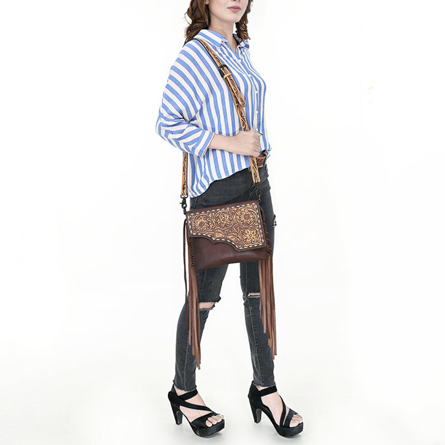 Ameran Darling Women's Crossbody Bag Western Hand Tooled Genuine Leather Handbag and Ladies Purse