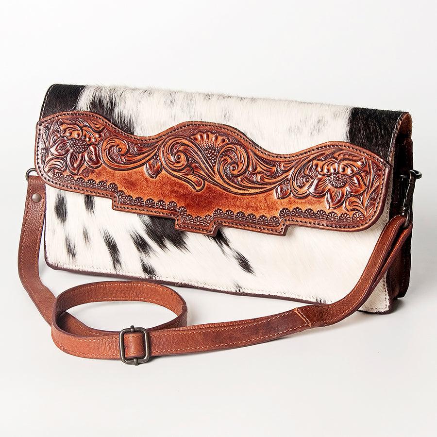American Darling Wallet Hand Tooled Hair on Genuine Leather Western Women Bag | Handbag Purse Wristlet Travel Clutch - Uhorse