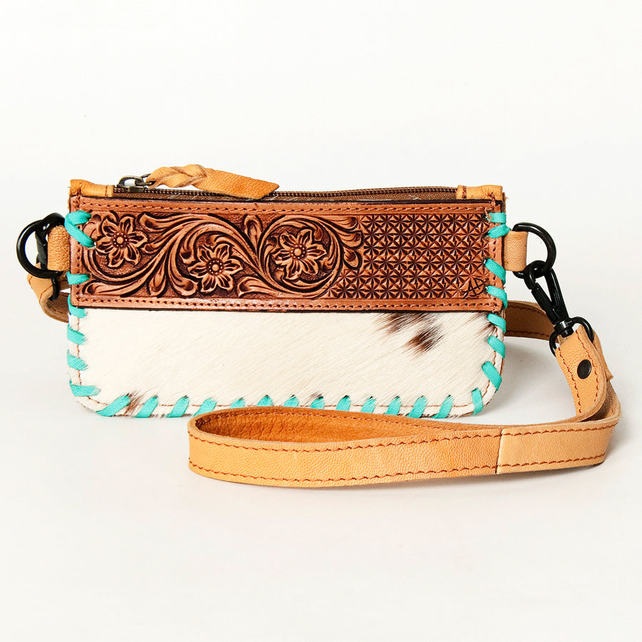 Ameran Darling Women's Wristlet Bag Western Hand Tooled Hair On Genuine Leather Handbag and Ladies Purse
