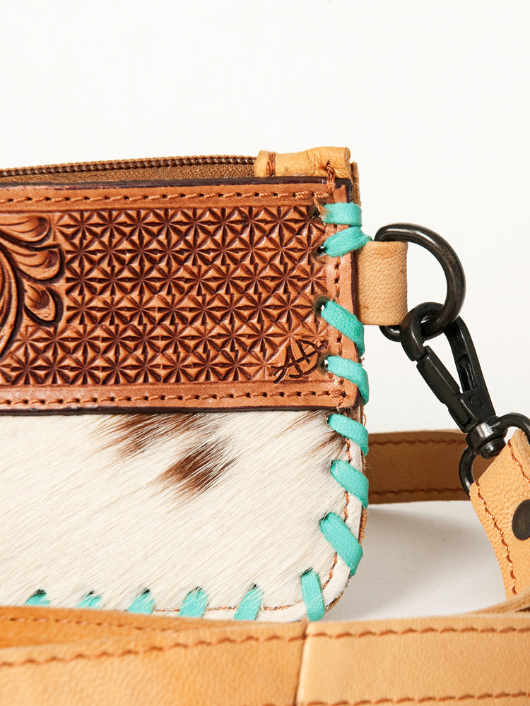Ameran Darling Women's Wristlet Bag Western Hand Tooled Hair On Genuine Leather Handbag and Ladies Purse