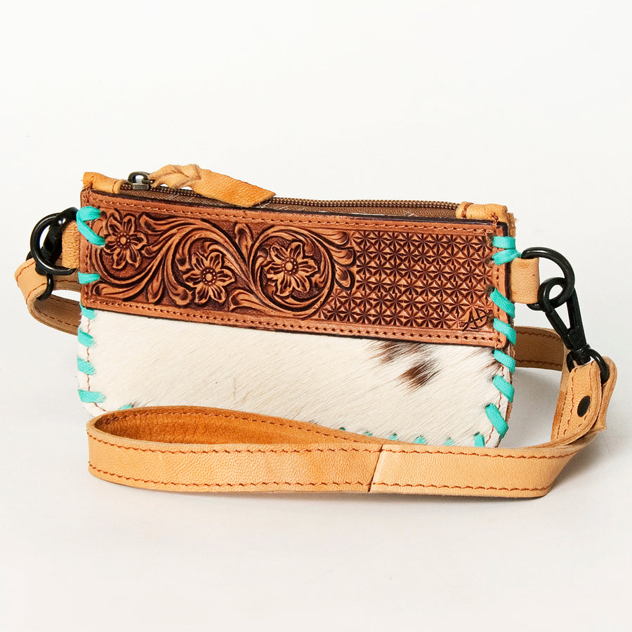 American Darling Wristlet Hand Tooled Hair On Genuine Leather Western Women Bag | Handbag Purse Travel Clutch - Uhorse