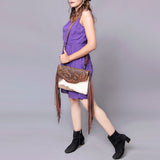 American Darling Envelope Hand Tooled Hair-On Genuine Leather Women Bag Western Handbag Purse | for Cute