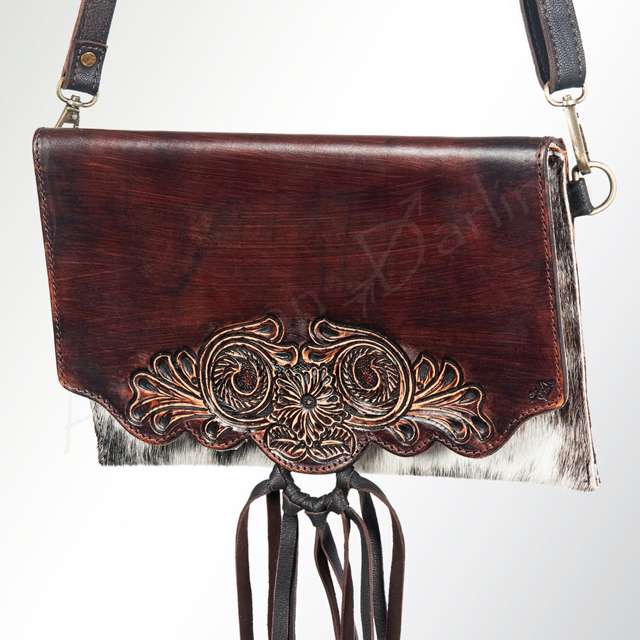 American Darling Wallet Hand Tooled Hair on Genuine Leather Western Women Bag | Handbag Purse Wristlet Travel Clutch - Uhorse