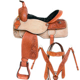 Comfytack Western Horse Ranch Roping Cowboy Saddle American Leather Tack Set Tan