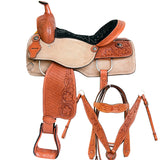 Comfytack Western Horse Ranch Roping Cowboy Saddle Genuine Leather Tack Set Tan