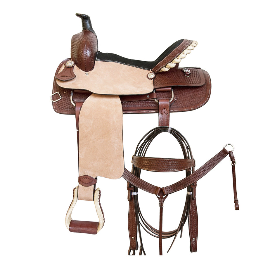 Comfytack 16 In Western Saddle Leather Trail Tack Hand Tooled Saddle Brown/Tan - Uhorse