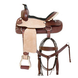 Comfytack 16 In Western Saddle Leather Trail Tack Hand Tooled Saddle Brown/Tan - Uhorse