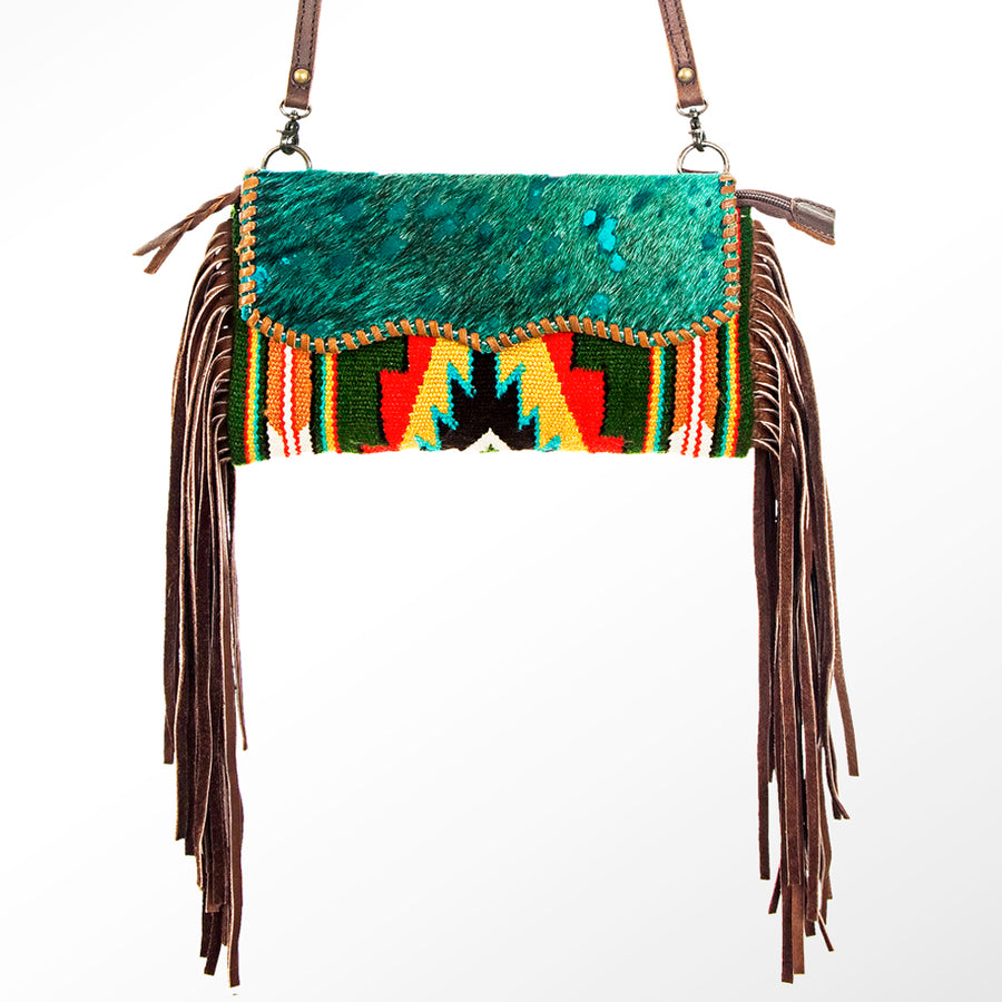 American Darling Small Cross body Bag Hand Woven Saddle Blanket Hair-On Cowhide Western Purse with Fringes and YKK Zipper