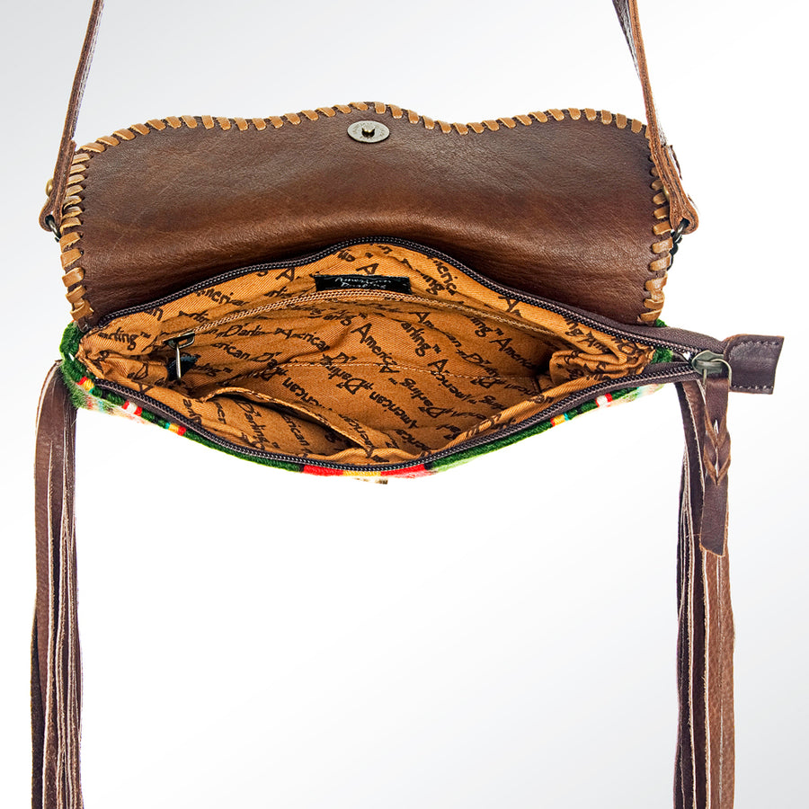 American Darling Small Cross body Bag Hand Woven Saddle Blanket Hair-On Cowhide Western Purse with Fringes and YKK Zipper