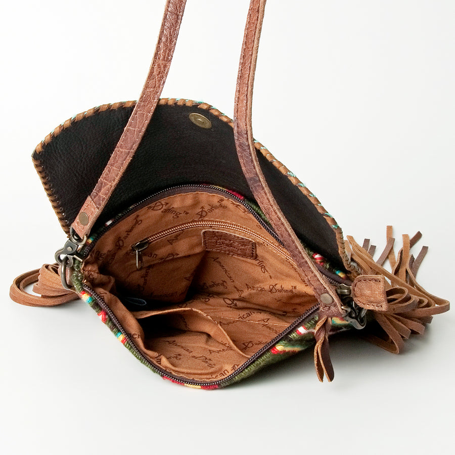 American Darling Cross body Bag Hand Woven Saddle Blanket Hair-On Cowhide Western Purse with Fringes and YKK Zipper