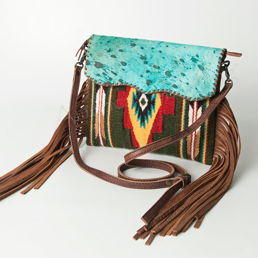 American Darling Hand Woven Saddle Blanket and Hair-On Cowhide Western Cross body Bag - Uhorse