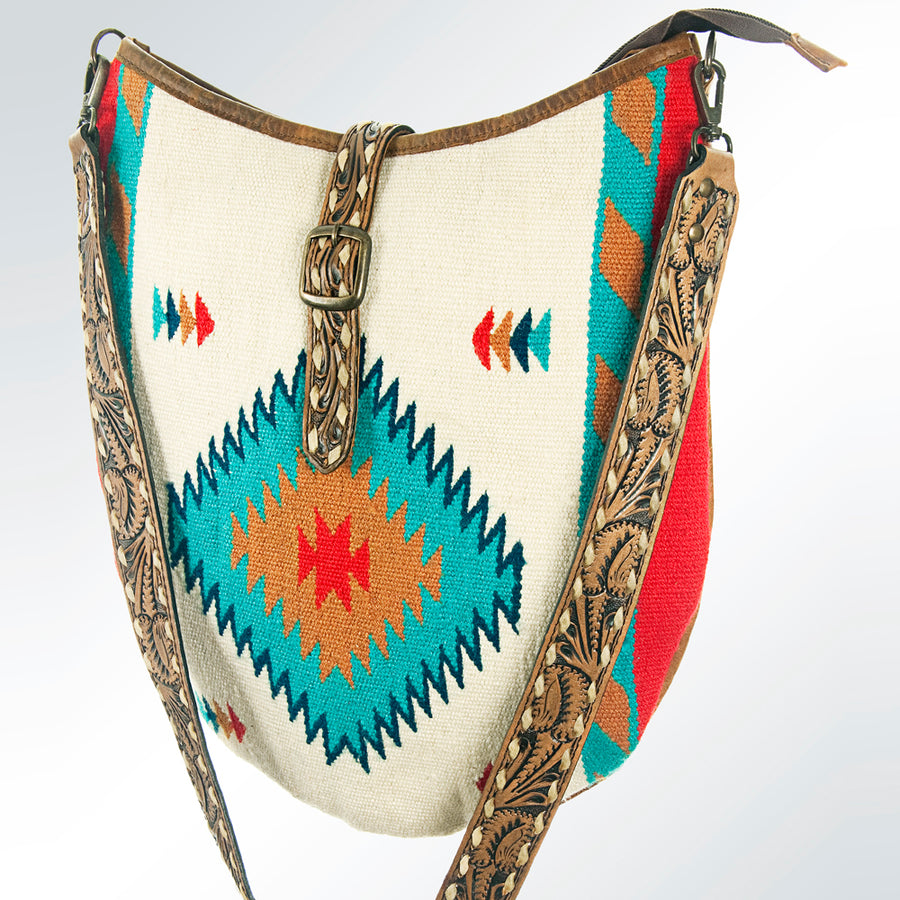 American Darling Hand Tooled Floral Carved and Saddle Blanket Western Tote Bag - Uhorse