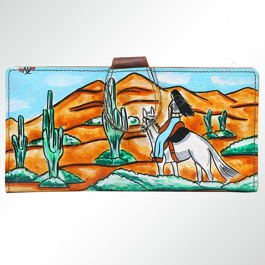 American Darling Wristlet Bag, Hand-Painted Genuine Leather, Western Vegetable Tanned Full Grain Leather Wallet Bag