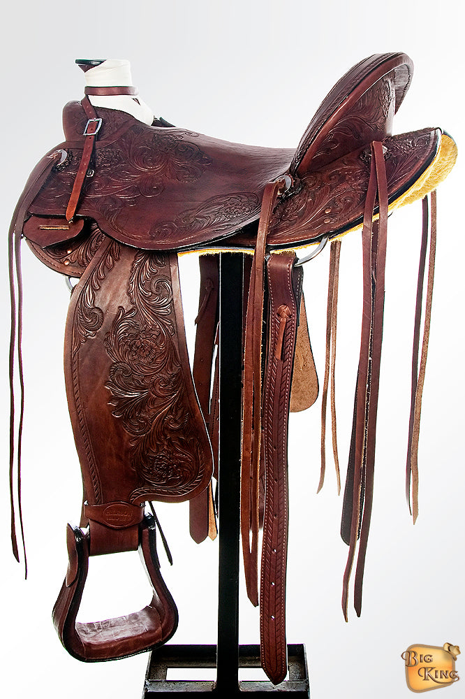 HILASON Western Horse Saddle American Leather Wade Ranch Roping Mahogany | Hand Tooled & For Horses