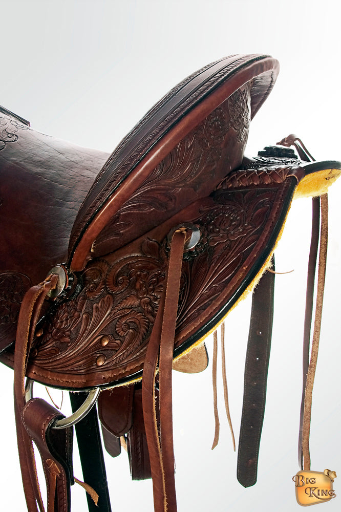 HILASON Western Horse Saddle American Leather Wade Ranch Roping Mahogany | Hand Tooled & For Horses