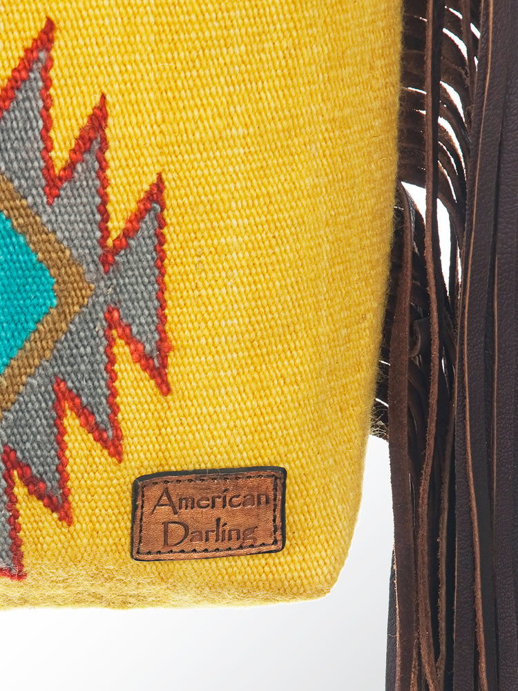 American Darling Signature Cross Body Bag Hand Tooled Floral Carved Leather Woven Saddle Blanket Fringes Genuine Leather