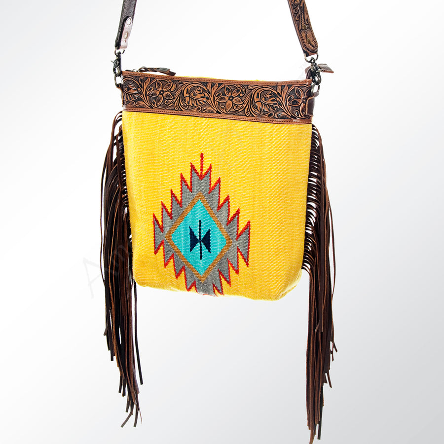 American Darling Hand Tooled Floral and Hand Woven Saddle Blanket Large Cross Body Bag - Uhorse