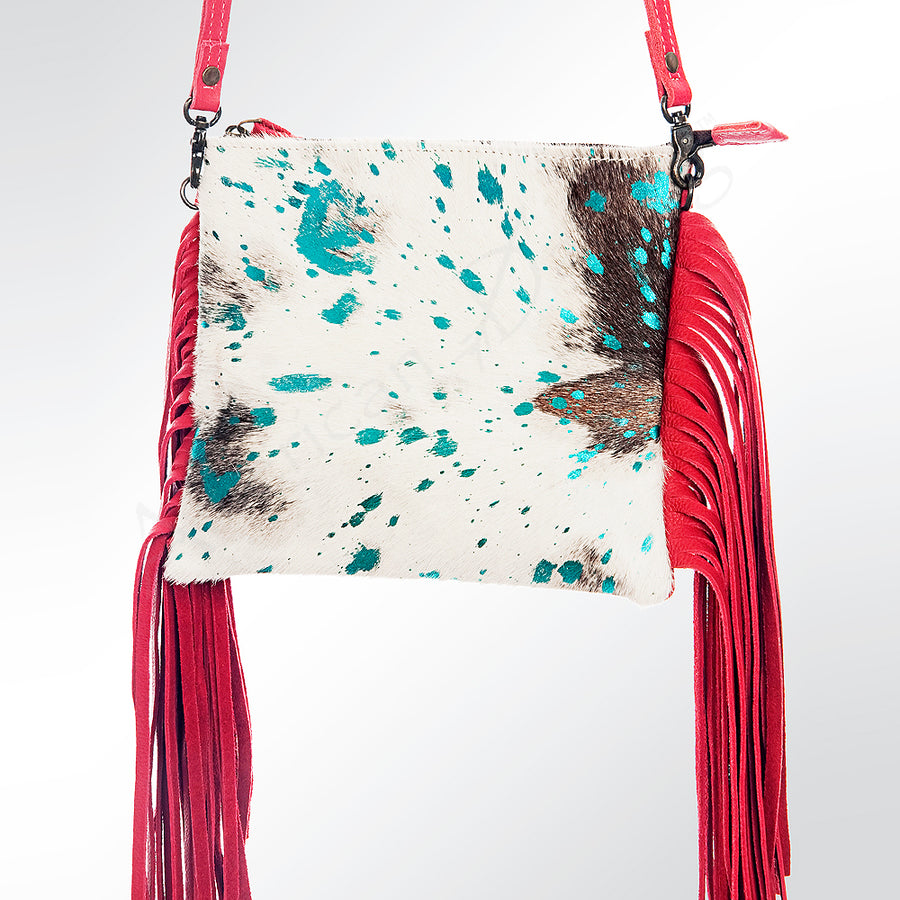 American Darling Hair-On Cowhide Leather Western Small Crossbody Bag with Fringes - Uhorse