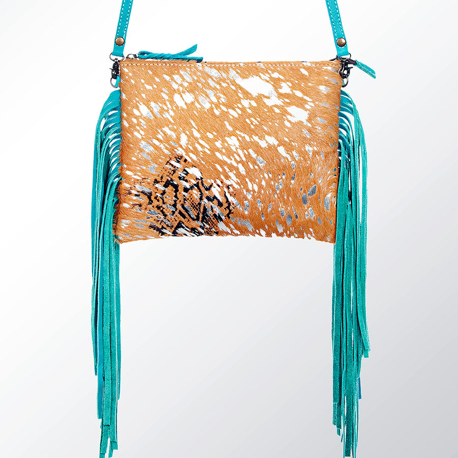 American Darling Western Small Crossbody Bag – Genuine Hair-On Cowhide Leather with Fringes, Adjustable Strap, Handcrafted in Texas