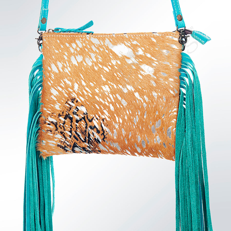American Darling Hair-On Cowhide Leather Western Crossbody Bag with Fringes - Uhorse