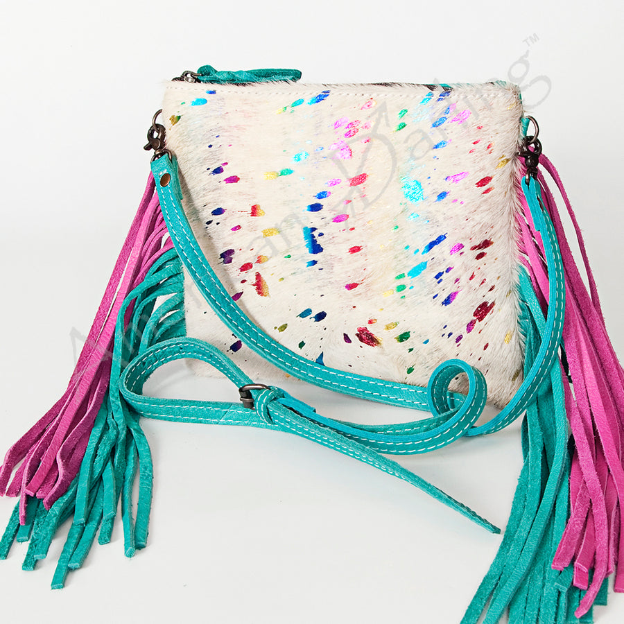 American Darling Hair-On Cowhide Small Crossbody Bag with Strap and Fringe - Uhorse
