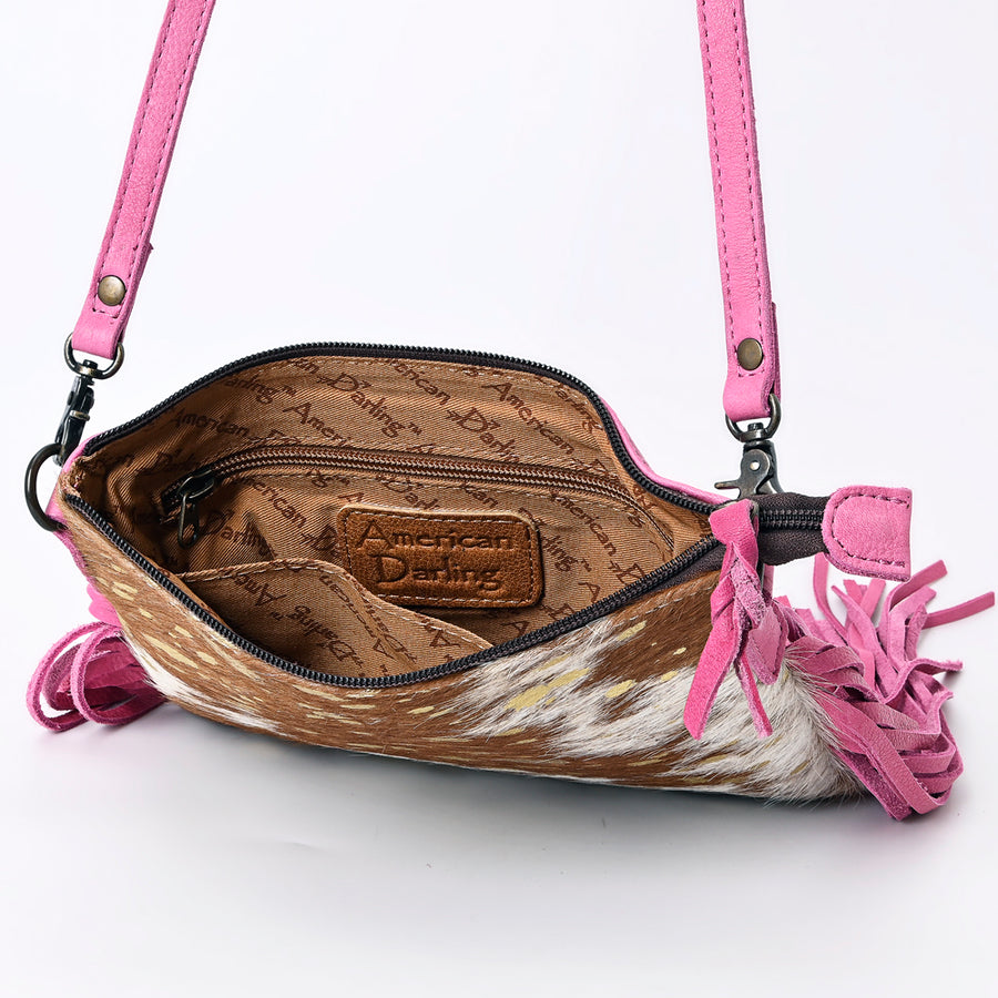 American Darling Western Small Crossbody Bag – Genuine Hair-On Cowhide Leather with Fringes, Adjustable Strap, Handcrafted in Texas