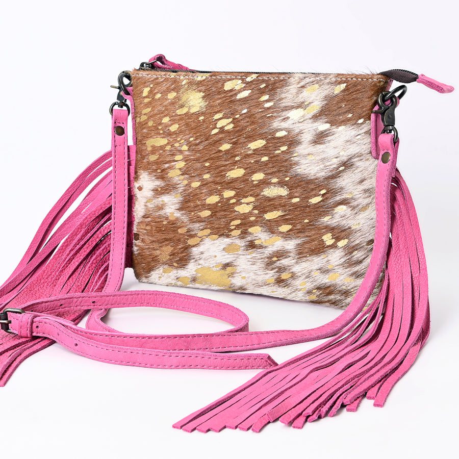 American Darling Hair-On Cowhide Crossbody Bag with Leather Fringe - Uhorse