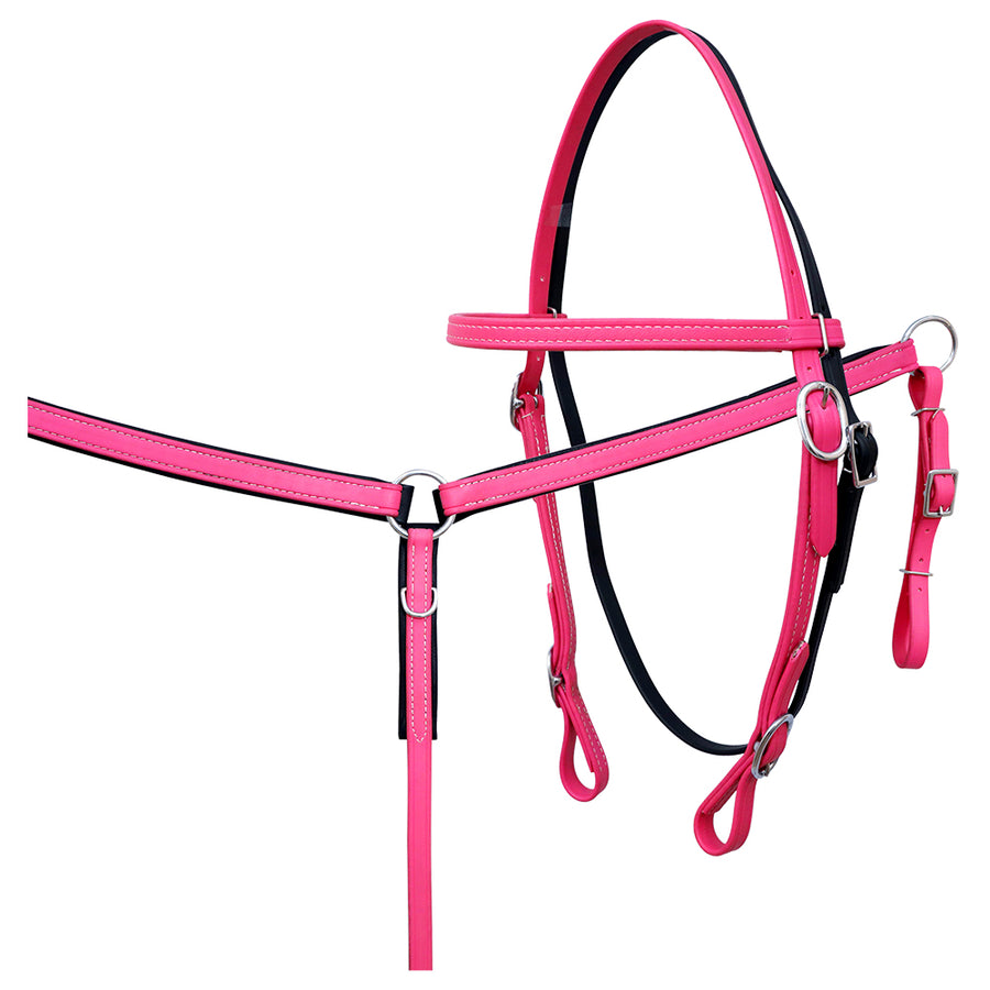 HILASON Western Horse Biothane Leather Headstall and Breast Collar Set Pink - Uhorse