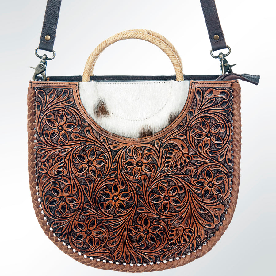 American Darling Tote Bag Hand Tooled Floral Carved Hair-On Cowhide Genuine Leather Western Purse with YKK Zipper