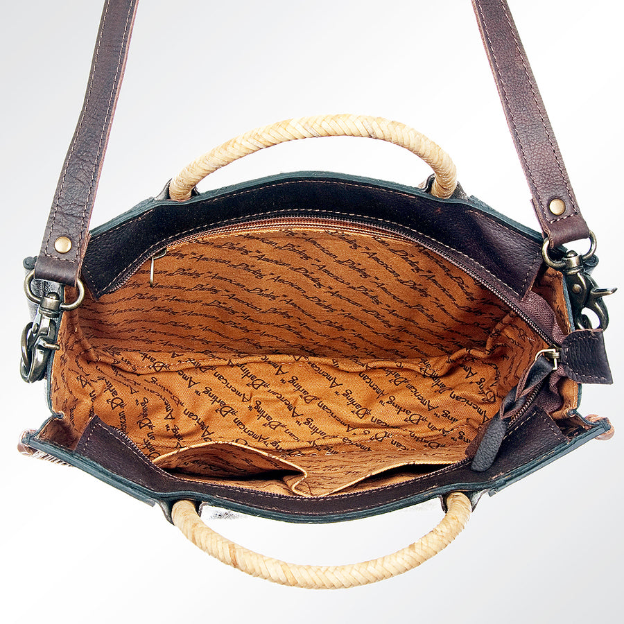 American Darling Tote Bag Hand Tooled Floral Carved Hair-On Cowhide Genuine Leather Western Purse with YKK Zipper