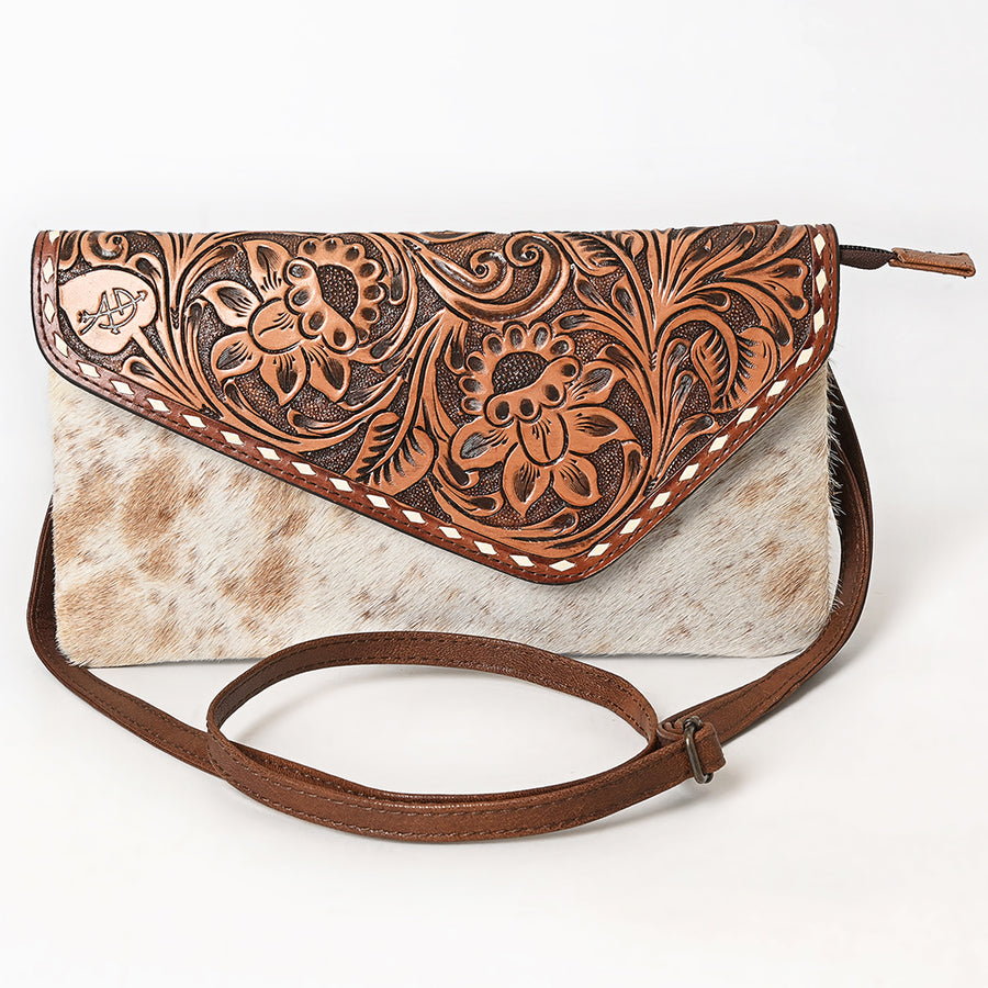 American Darling Envelope Bag Hand Tooled Floral Carved Cowhide Genuine Leather Western Clutch with YKK Zipper