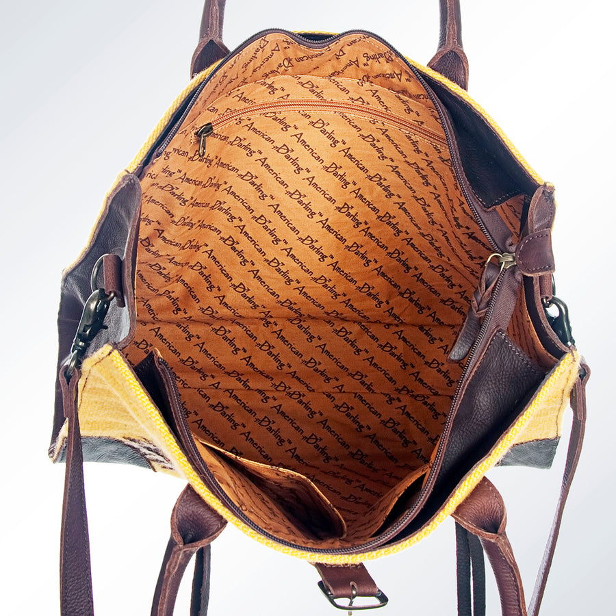 American Darling Tote Bag Hand Woven Saddle Blanket Genuine Leather Western Purse with Tassels and YKK Zipper