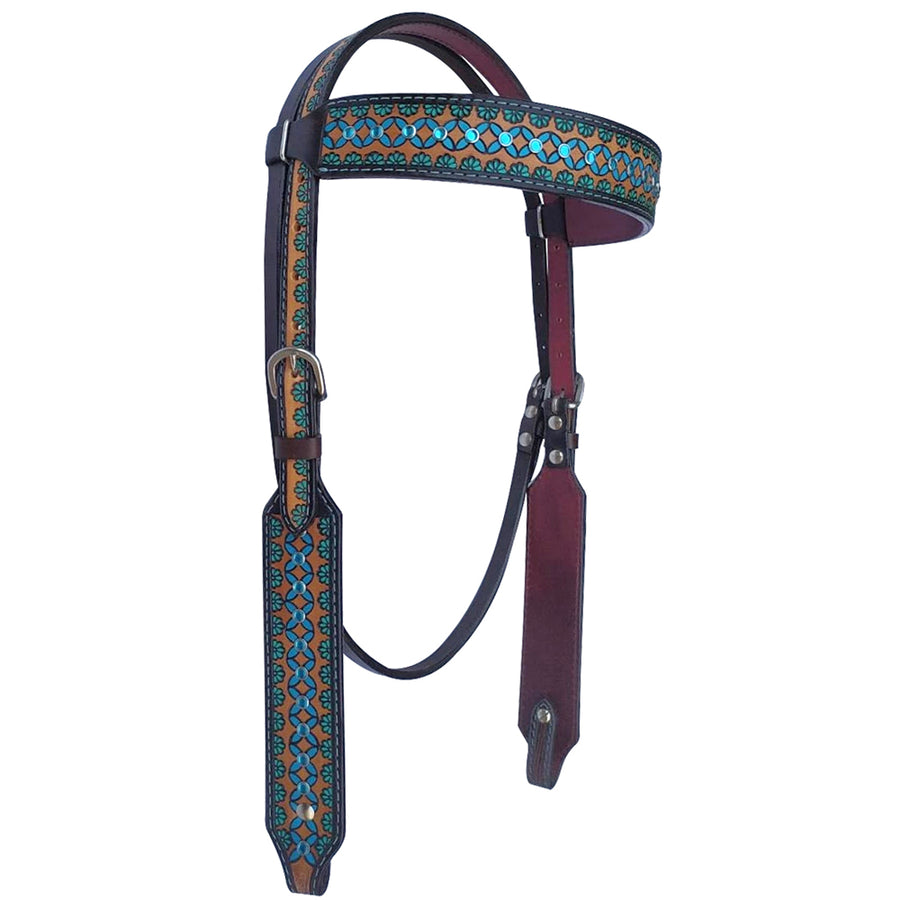 Bar H Equine American Leather Horse Saddle Tack Headstall | Browband Headstall Turquoise Symmetry Collection - Uhorse