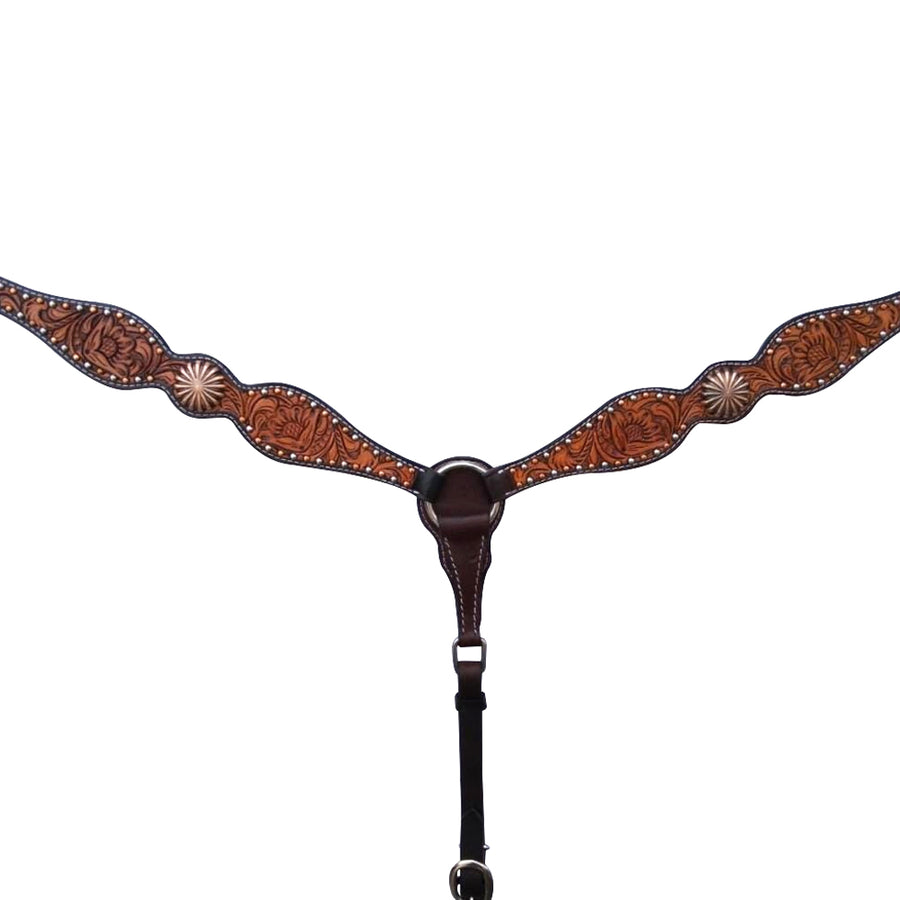Tooled leather breast collar with concho hardware - Uhorse