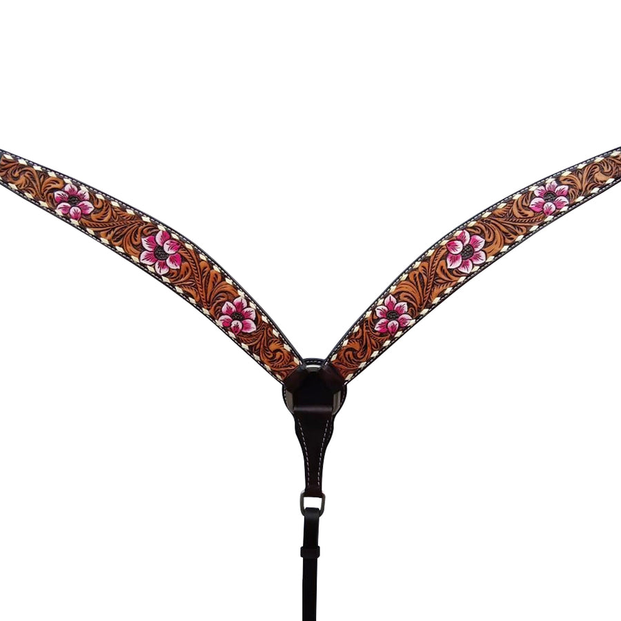 Tooled leather breast collar with floral design - Uhorse