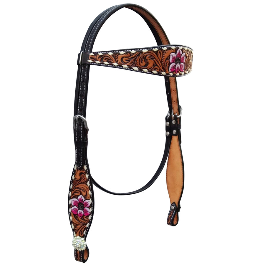 Bar H Equine American Leather Horse Saddle Tack Headstall | Browband Headstall Tropical Chaya Collection - Uhorse